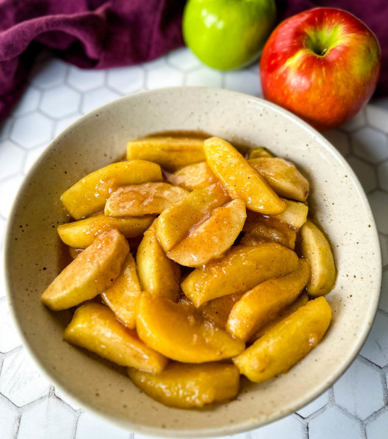 cinnamon baked apples in a brown bowl