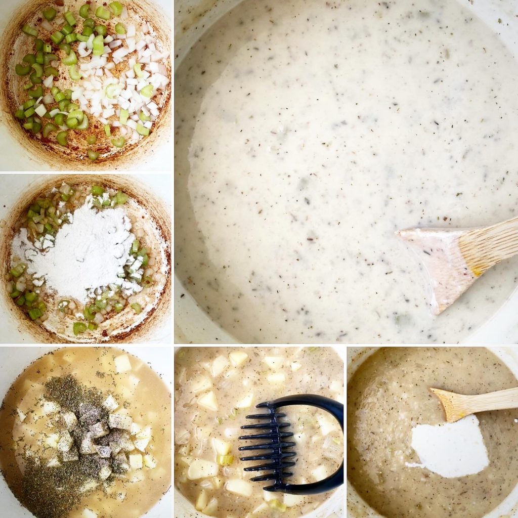 collage of steps to make potato soup