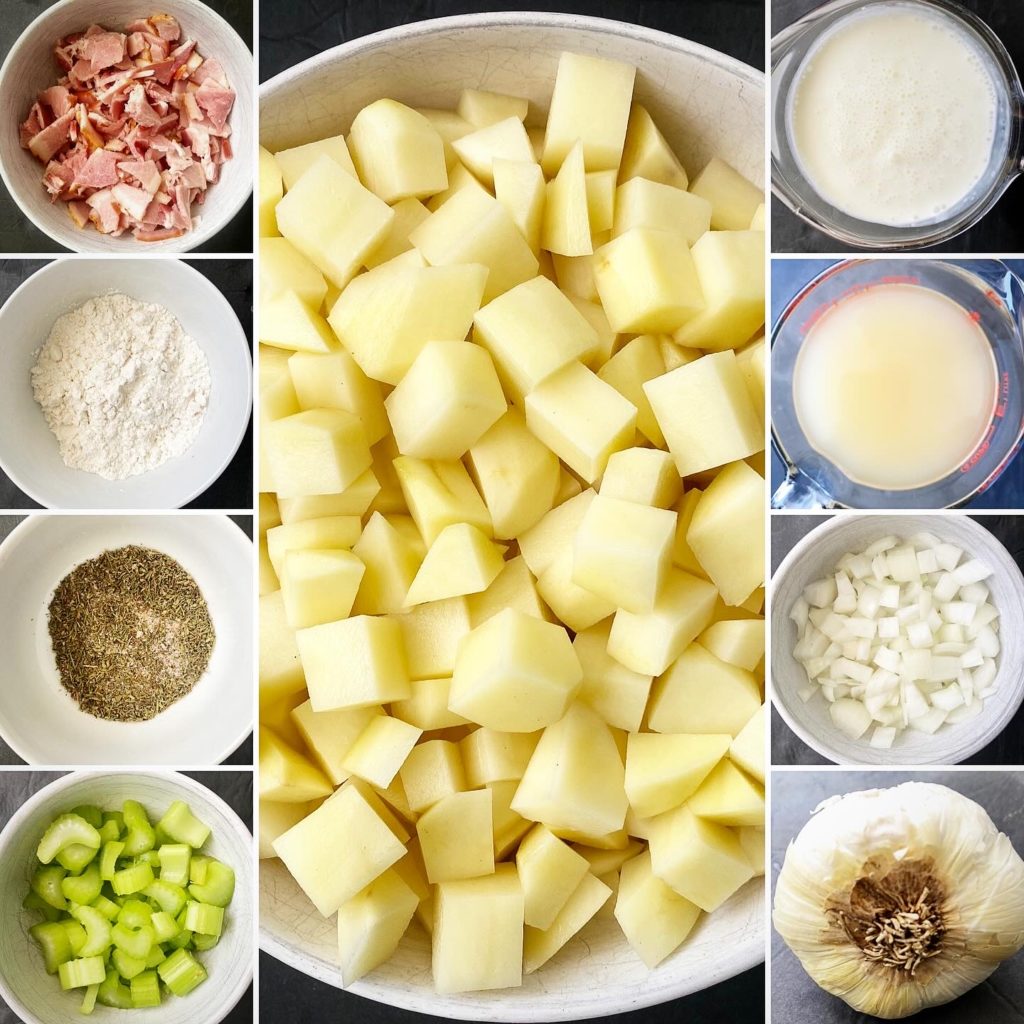collage of ingredients for potato soup