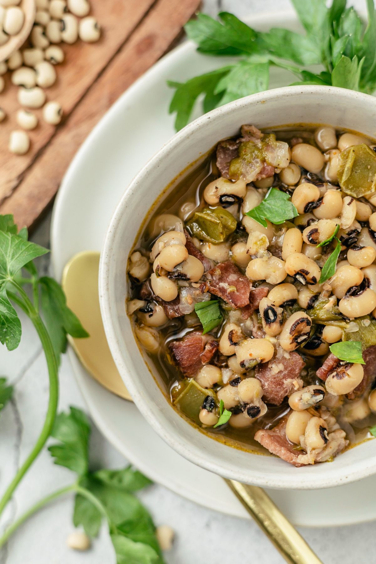 Bowl filled with flavorful Instant Pot Black-eyed Peas