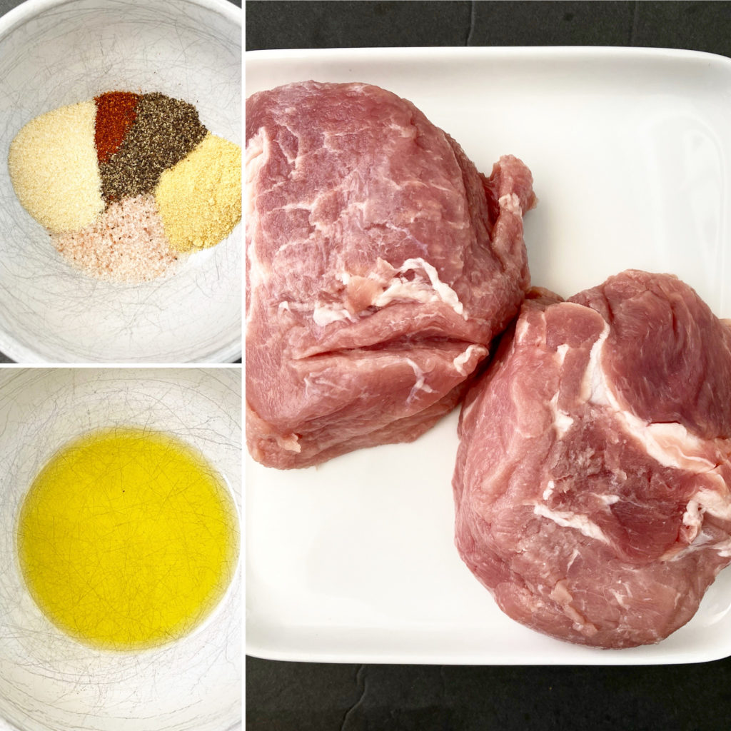 collage of ingredients for air fried pork chops