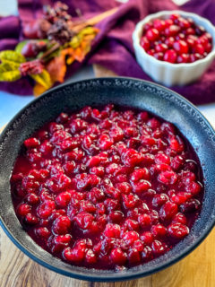 homemade cranberry sauce in a black bowl