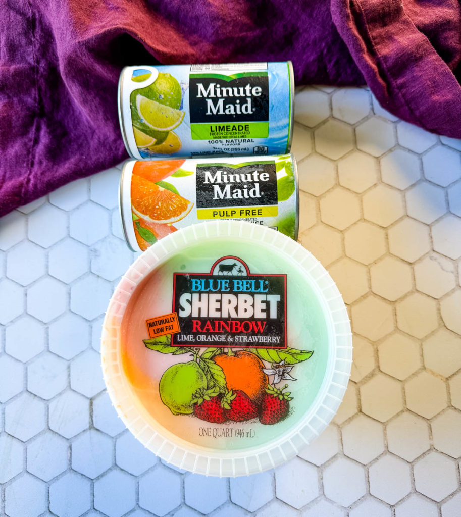 frozen fruit juice and sherbet in packaging