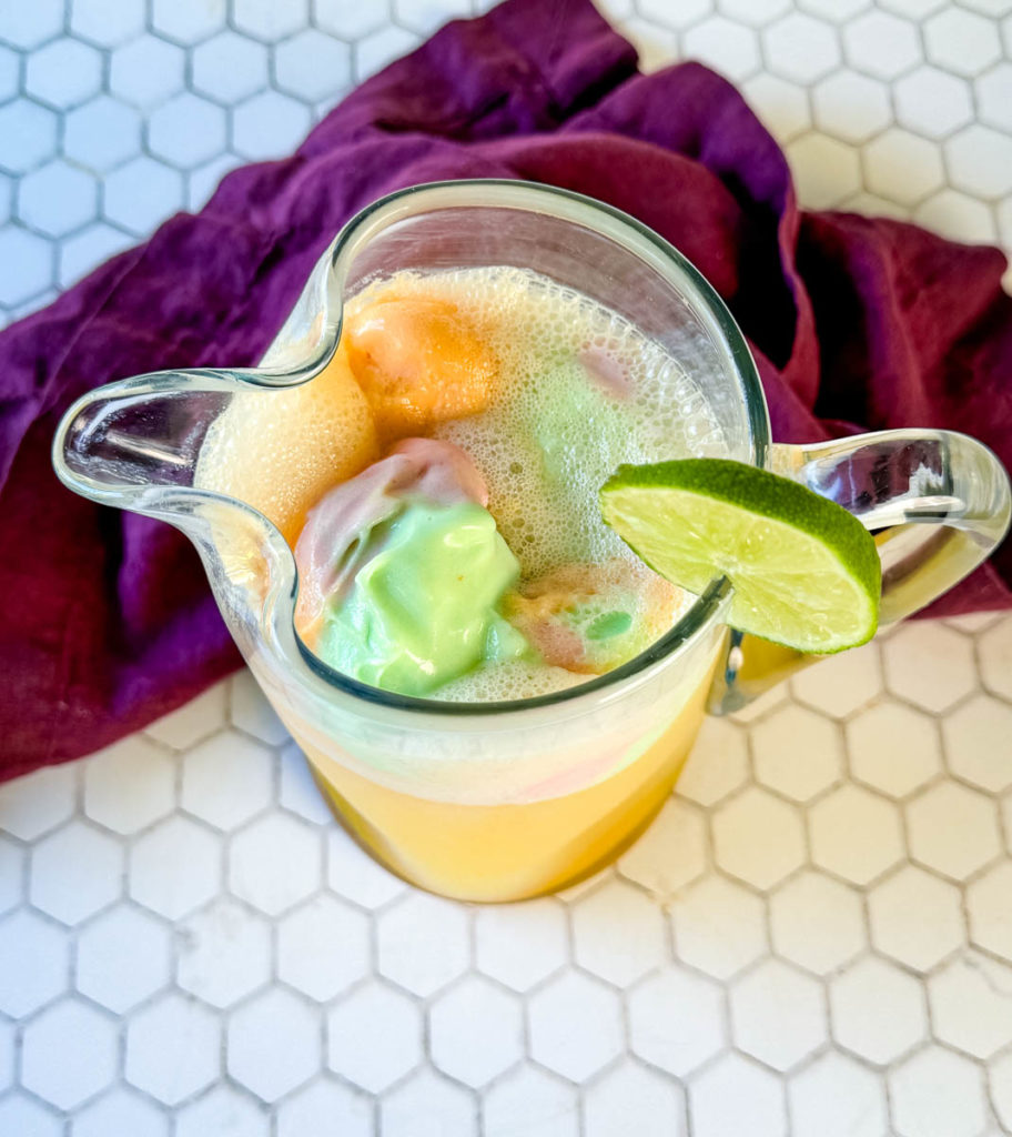 sherbet punch in a glass pitcher