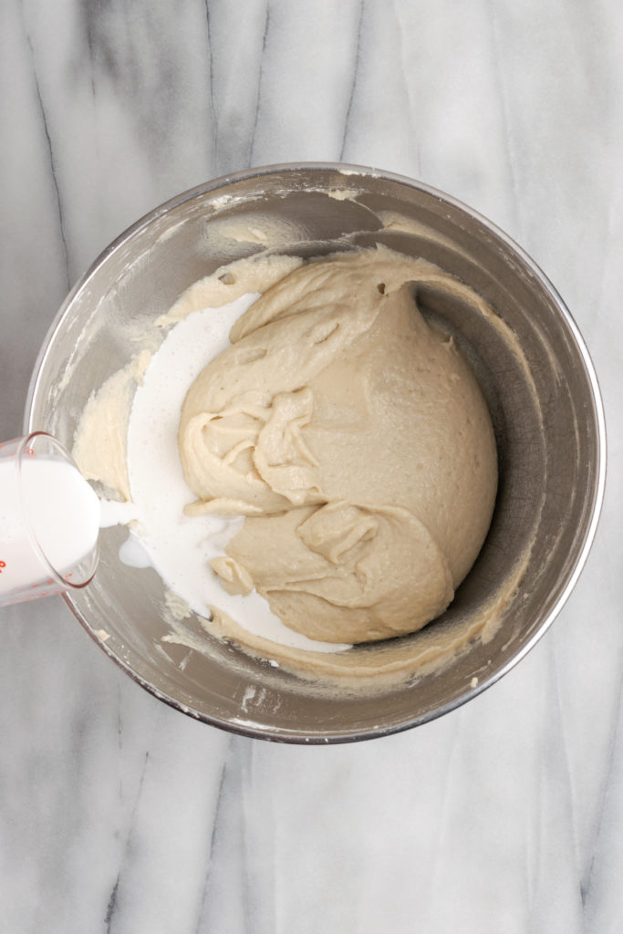 Overhead view of whipped cream cheese mixture in bowl