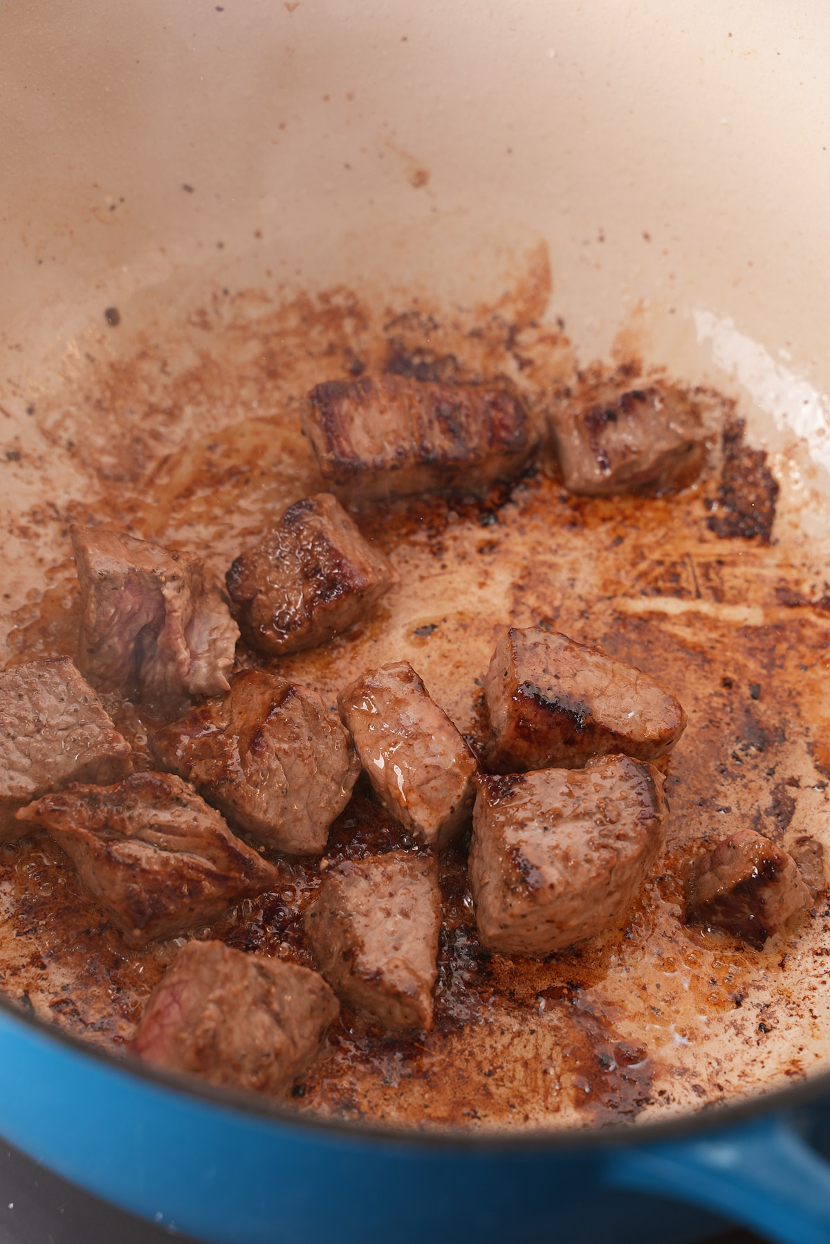 meat browning in large pot