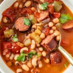 Bowl of hearty Black Eyed Pea Soup, showcasing a rich blend of beans, vegetables, and savory broth.