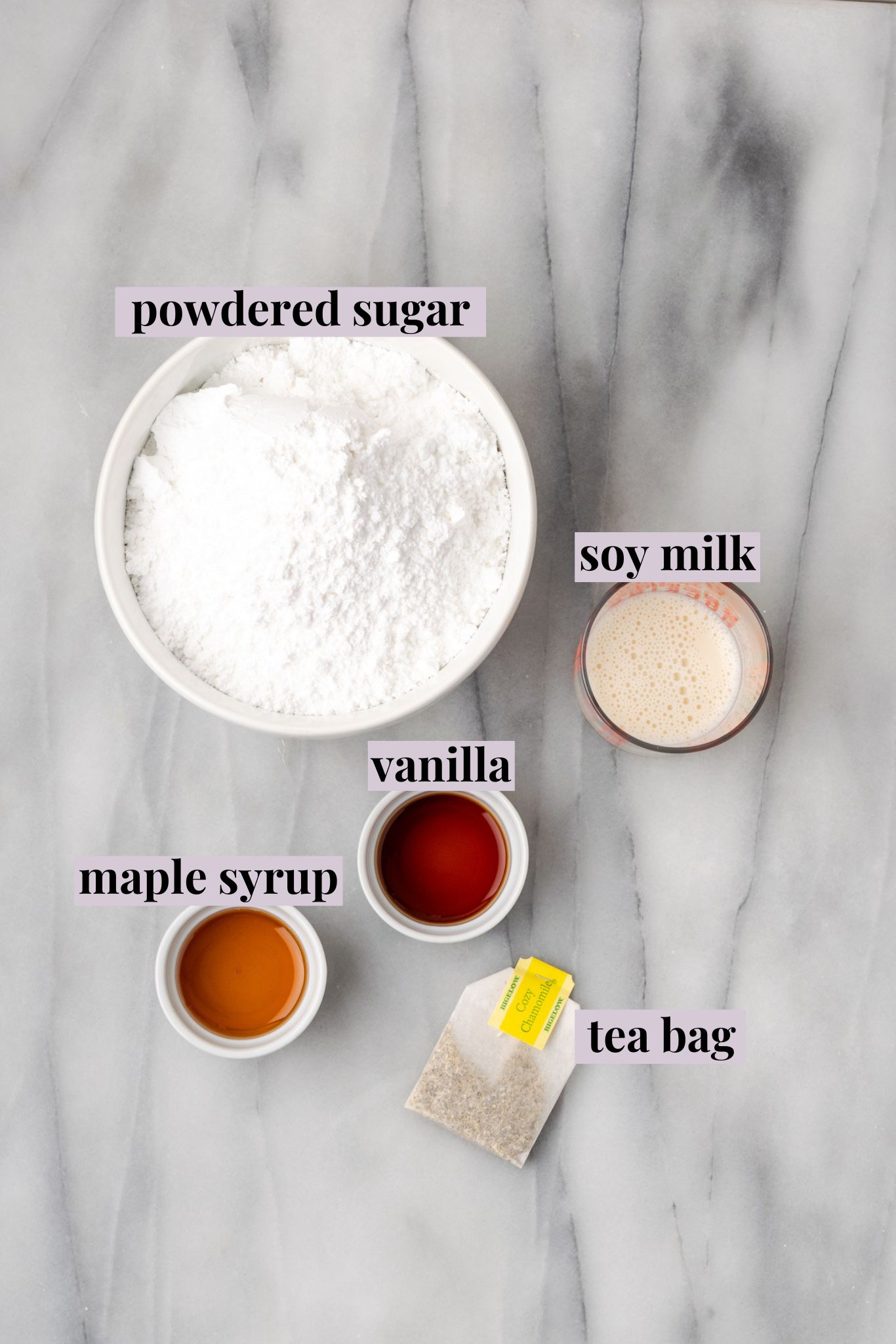 Overhead view of ingredients for honeybun cake frosting