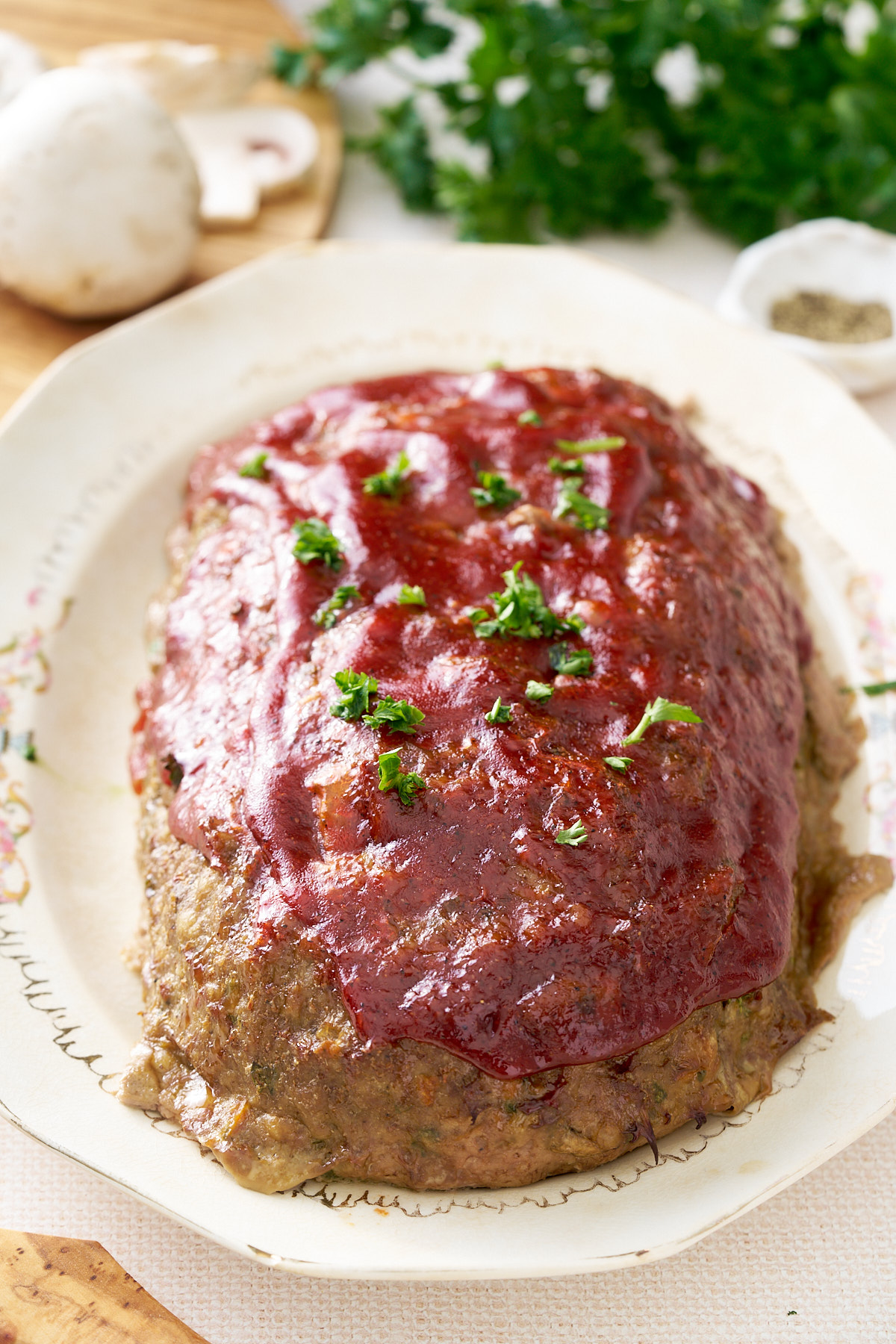 finished ground turkey meatloaf on plate