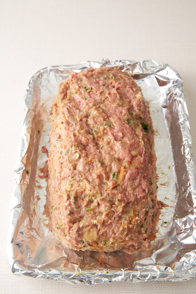 ground beef placed into meatloaf shape