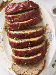 sliced ground turkey meatloaf on tray