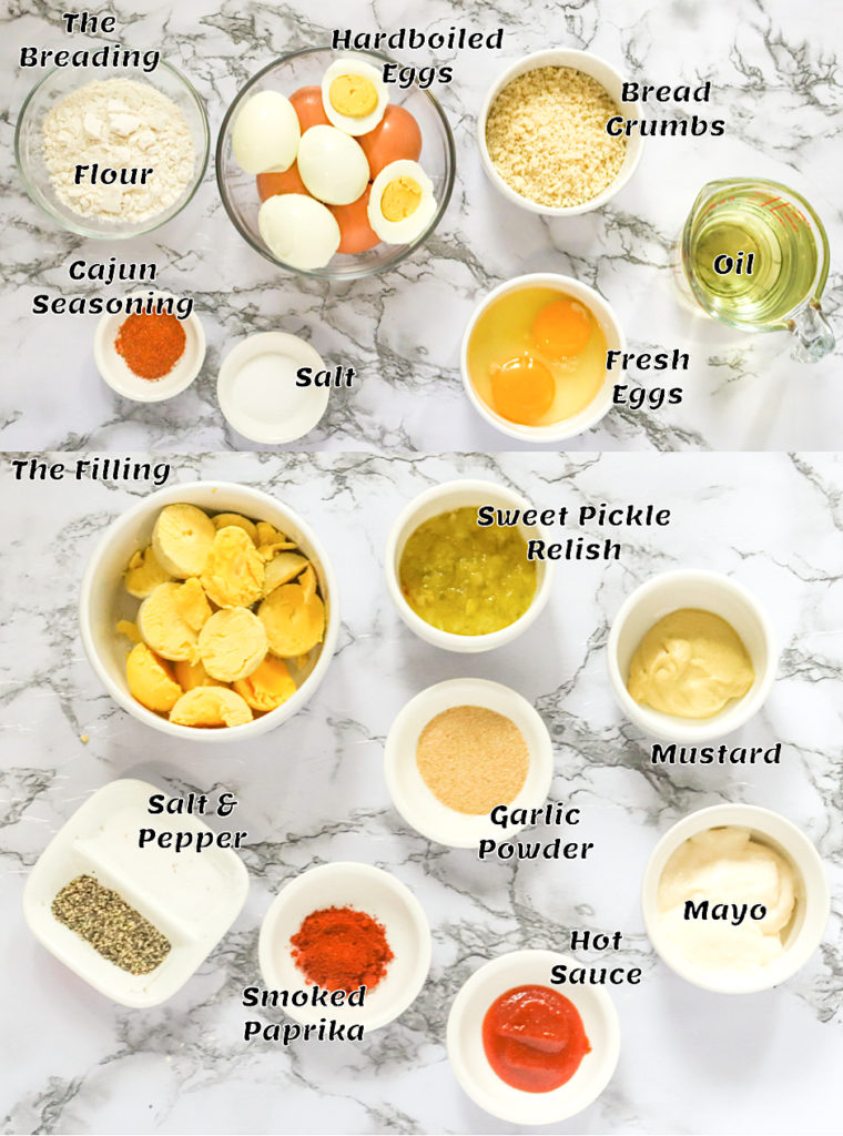 Ingredients for fried deviled eggs