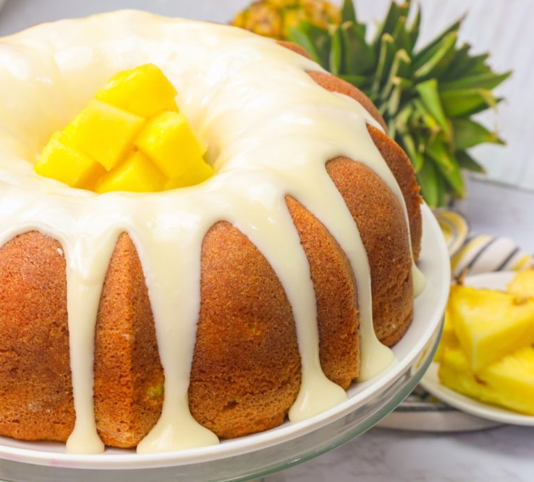 Serving up classic pound cake gone tropical with pineapple and glaze