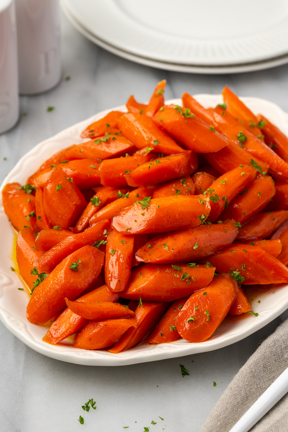 Platter of brown sugar glazed carrots