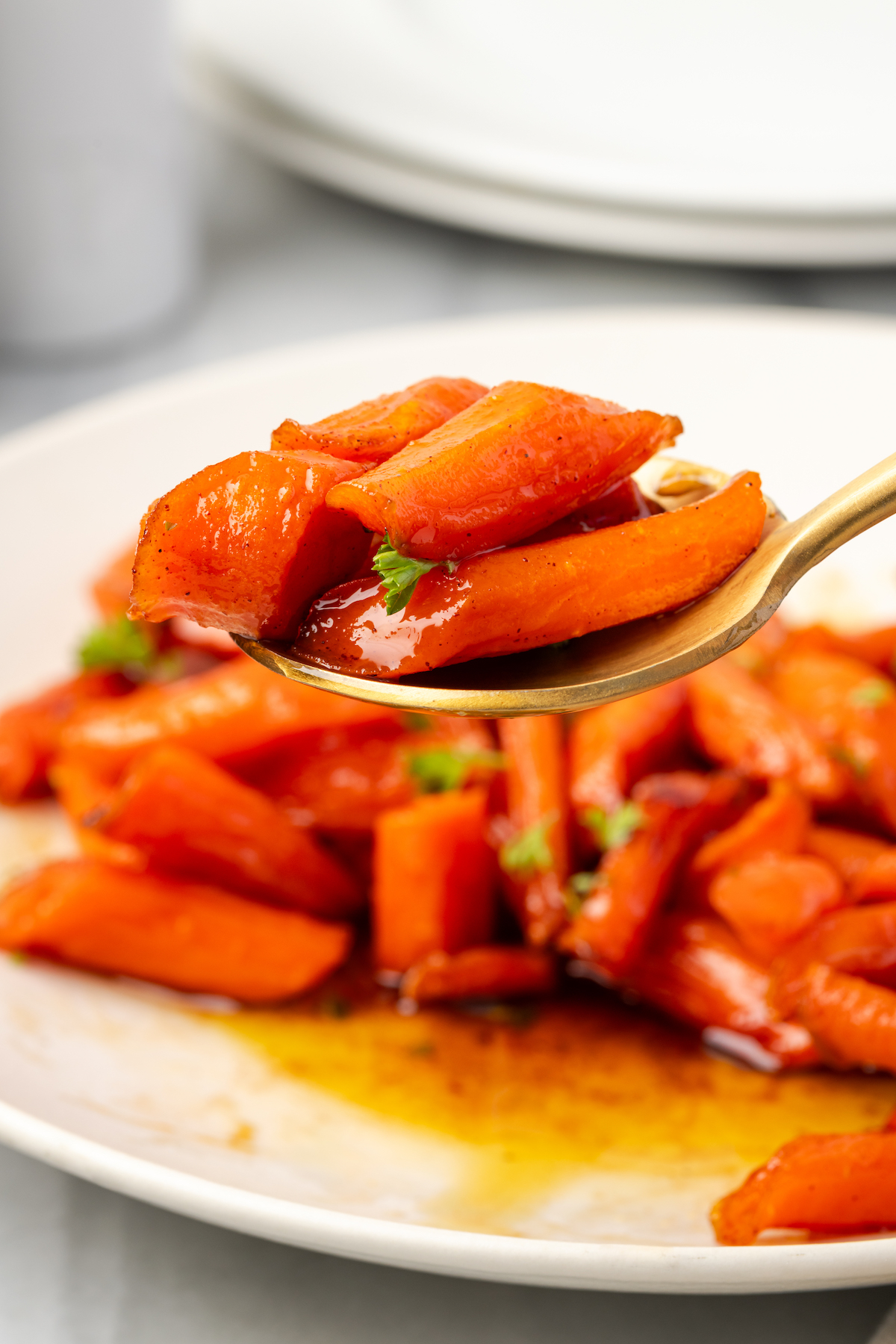 Spoonful of brown sugar glazed carrots