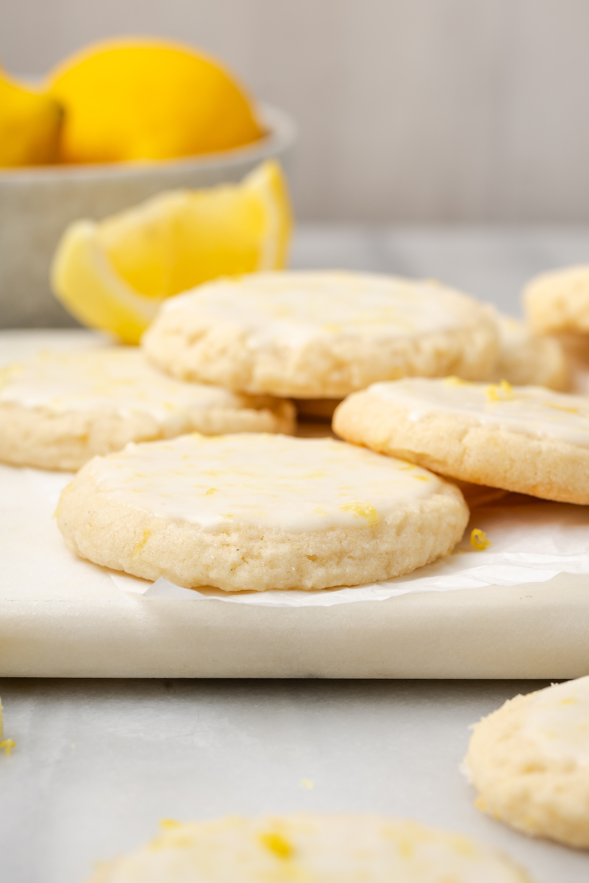 Side view of vegan lemon cookies
