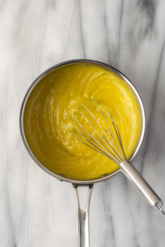 Overhead view of filling for vegan lemon bars